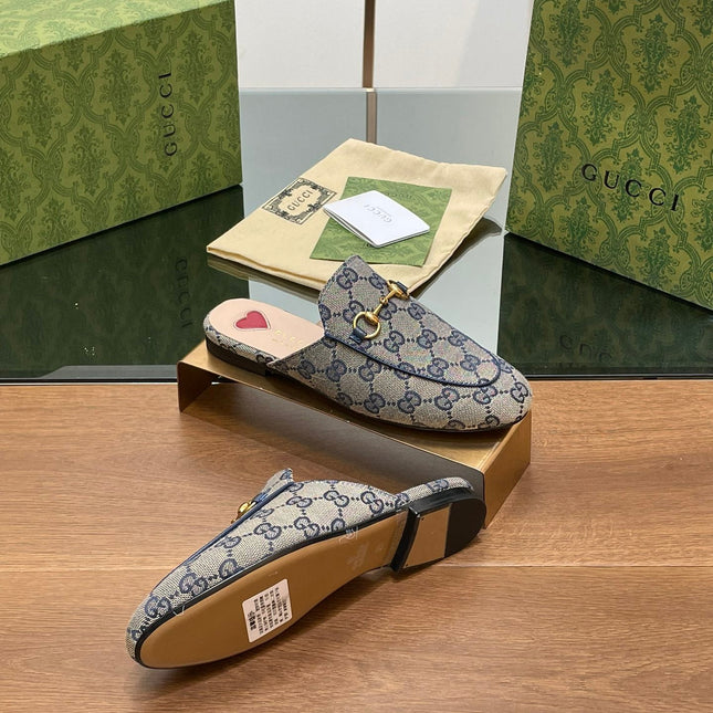 GG PRINCETOWN MULES LIGHT GRAY FABRIC