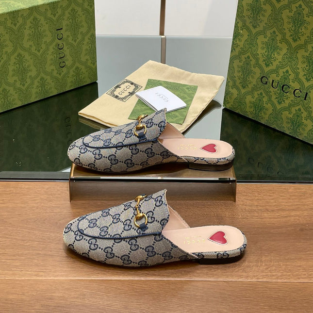 GG PRINCETOWN MULES LIGHT GRAY FABRIC