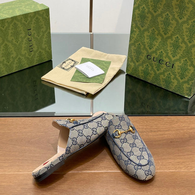 GG PRINCETOWN MULES LIGHT GRAY FABRIC