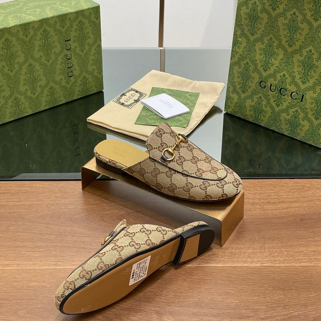 GG PRINCETOWN MULES LIGHT BROWN FABRIC