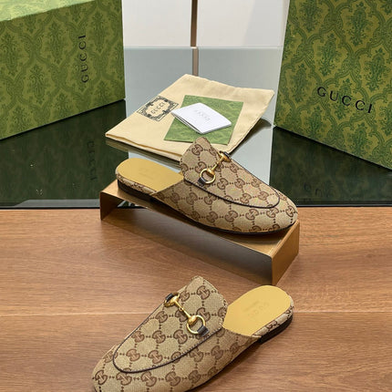 GG PRINCETOWN MULES LIGHT BROWN FABRIC