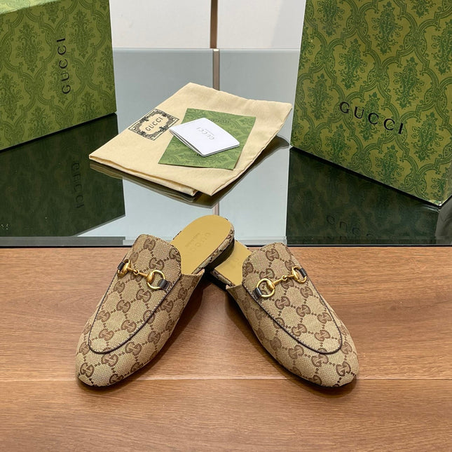 GG PRINCETOWN MULES LIGHT BROWN FABRIC