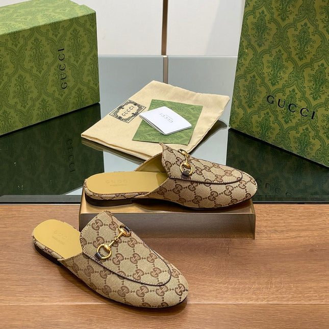 GG PRINCETOWN MULES LIGHT BROWN FABRIC