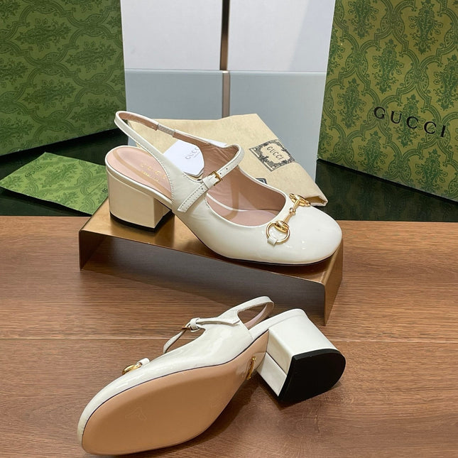 GG HORSEBIT PUMP WHITE GLOSSY LAMBSKIN