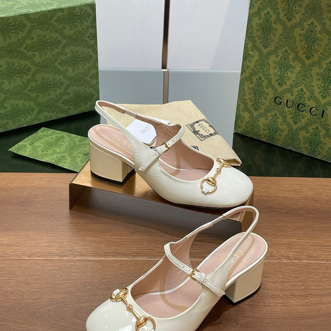 GG HORSEBIT PUMP WHITE GLOSSY LAMBSKIN