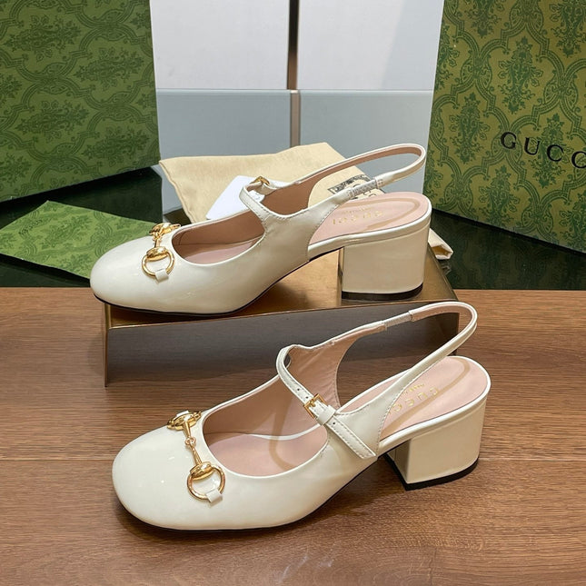 GG HORSEBIT PUMP WHITE GLOSSY LAMBSKIN