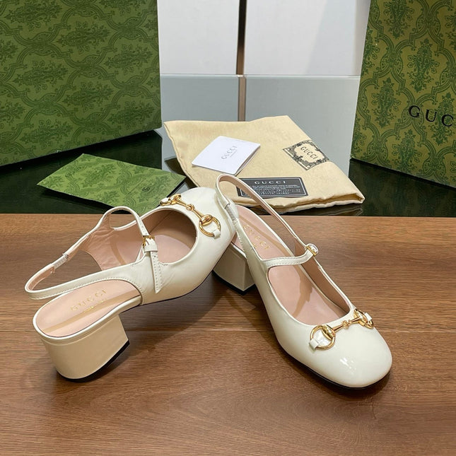 GG HORSEBIT PUMP WHITE GLOSSY LAMBSKIN