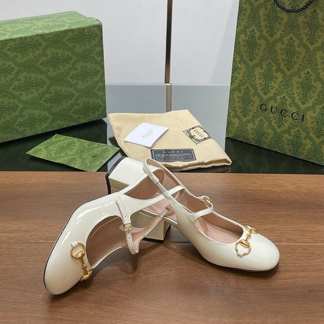 GG HORSEBIT PUMP WHITE GLOSSY LAMBSKIN