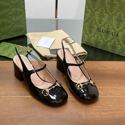 GG HORSEBIT PUMP BLACK GLOSSY LAMBSKIN