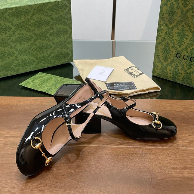 GG HORSEBIT PUMP BLACK GLOSSY LAMBSKIN