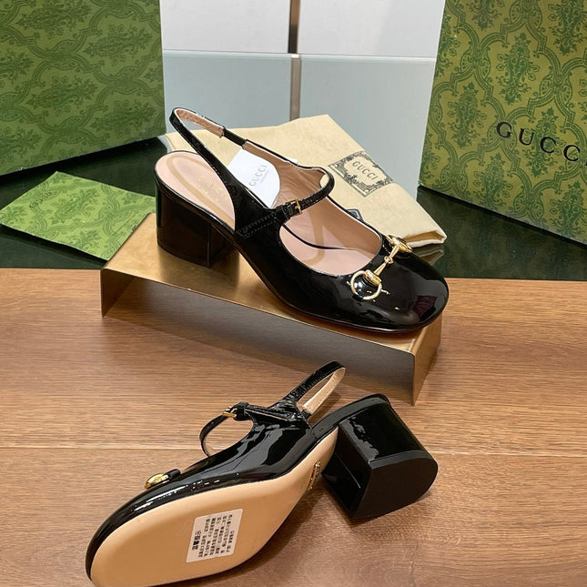 GG HORSEBIT PUMP BLACK GLOSSY LAMBSKIN