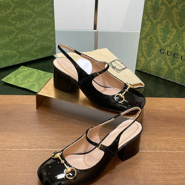 GG HORSEBIT PUMP BLACK GLOSSY LAMBSKIN