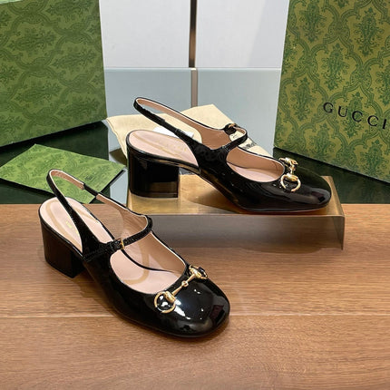 GG HORSEBIT PUMP BLACK GLOSSY LAMBSKIN