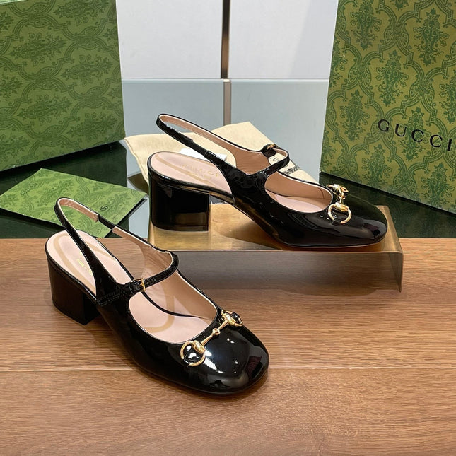 GG HORSEBIT PUMP BLACK GLOSSY LAMBSKIN