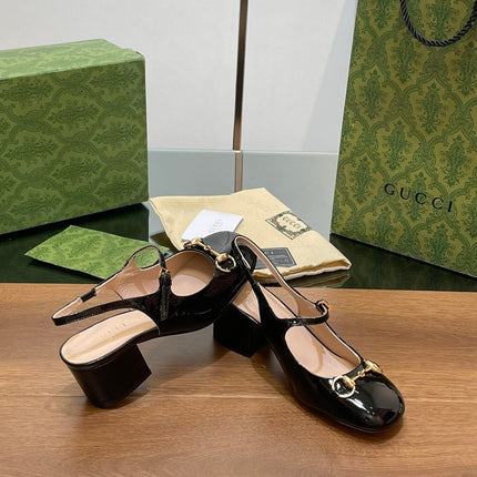 GG HORSEBIT PUMP BLACK GLOSSY LAMBSKIN