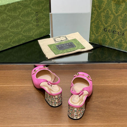 WOMEN'S HORSEBIT SLINGBACK 55MM IN FUSCIA PINK CALFSKIN WITH RHINSTONES