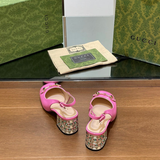 WOMEN'S HORSEBIT SLINGBACK 55MM IN FUSCIA PINK CALFSKIN WITH RHINSTONES