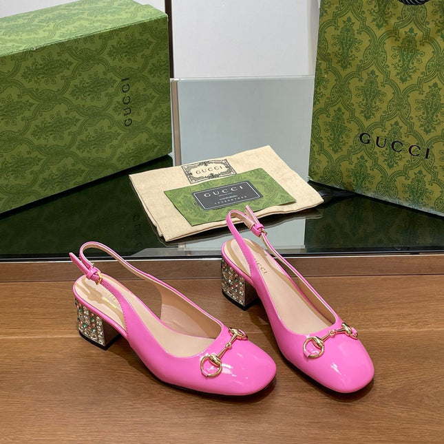 WOMEN'S HORSEBIT SLINGBACK 55MM IN FUSCIA PINK CALFSKIN WITH RHINSTONES