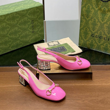 WOMEN'S HORSEBIT SLINGBACK 55MM IN FUSCIA PINK CALFSKIN WITH RHINSTONES