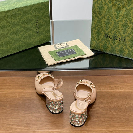 WOMEN'S HORSEBIT SLINGBACK 55MM IN TAN BEIGE CALFSKIN WITH RHINSTONES