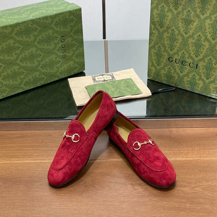 HORSEBIT LOAFER IN CHERRY RED SUEDE WITH GOLD HARDWARE