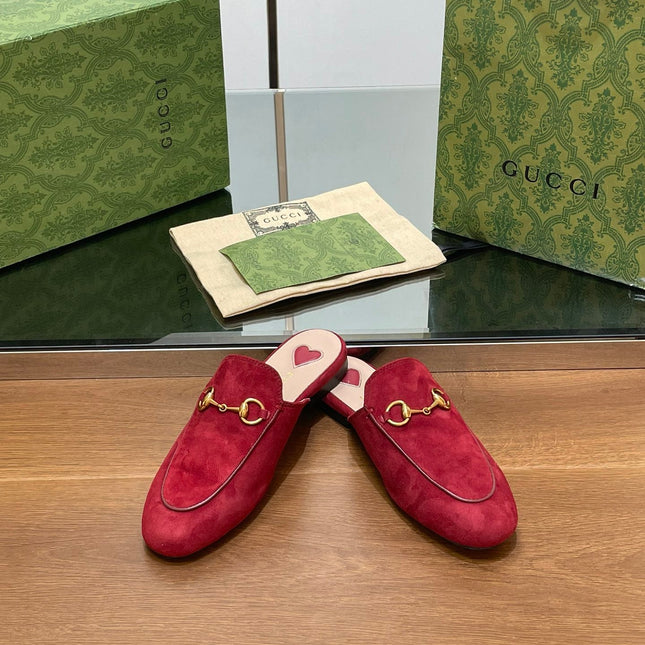 HORSEBIT MULE IN CHERRY RED SUEDE WITH GOLD HARDWARE