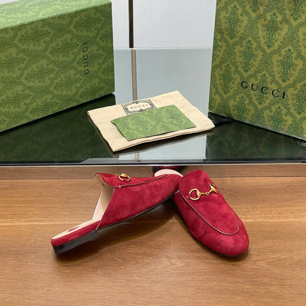 HORSEBIT MULE IN CHERRY RED SUEDE WITH GOLD HARDWARE