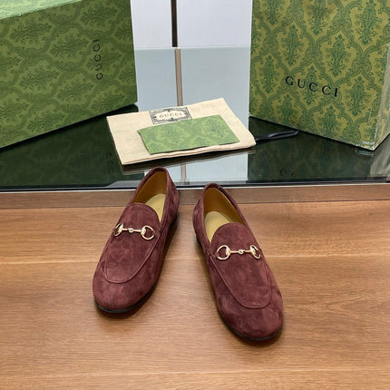 HORSEBIT LOAFER IN UMBER BROWN SUEDE WITH GOLD HARDWARE