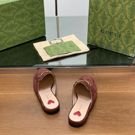 HORSEBIT MULE IN UMBER BROWN SUEDE WITH GOLD HARDWARE