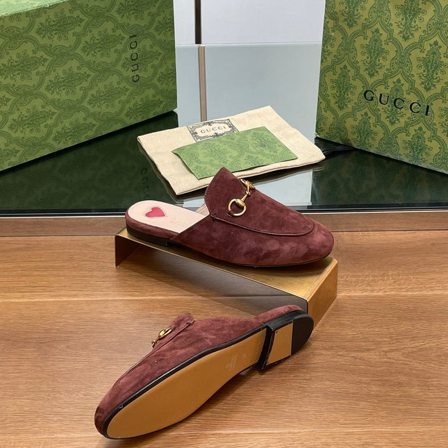 HORSEBIT MULE IN UMBER BROWN SUEDE WITH GOLD HARDWARE