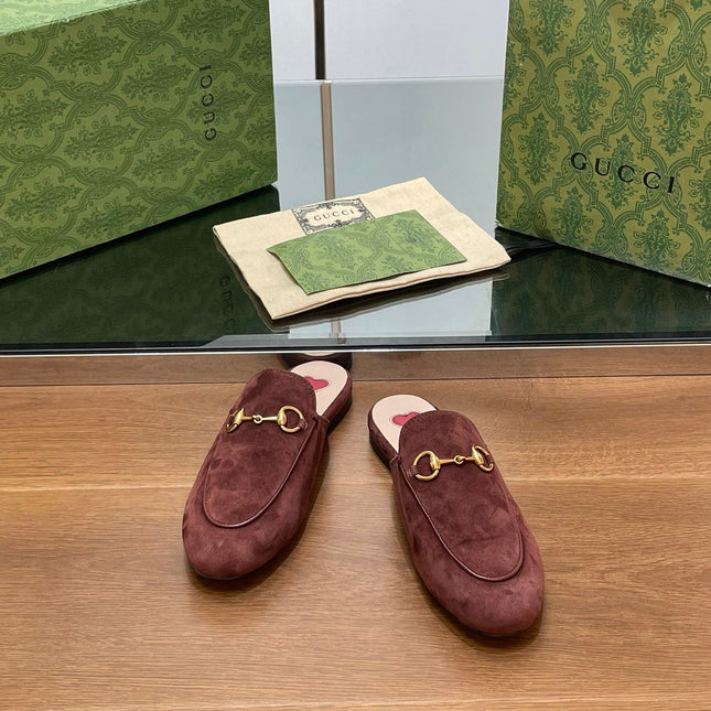 HORSEBIT MULE IN UMBER BROWN SUEDE WITH GOLD HARDWARE