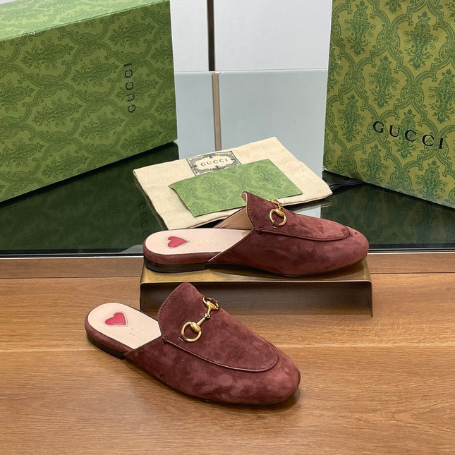 HORSEBIT MULE IN UMBER BROWN SUEDE WITH GOLD HARDWARE