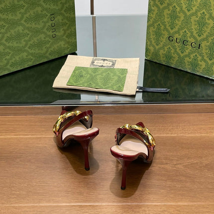 GG HIGH SLINGBACK 10.5 CM IN WINE RED GLOSSY CALFSKIN WITH GOLD HARDWARE