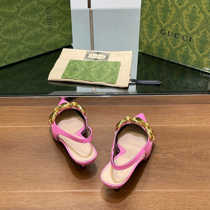 GG MID-HEELED SLINGBACK 4.5 CM IN FUSICA PINK GLOSSY CALFSKIN WITH GOLD HARDWARE