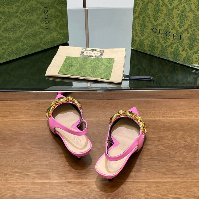 GG MID-HEELED SLINGBACK 4.5 CM IN FUSICA PINK GLOSSY CALFSKIN WITH GOLD HARDWARE