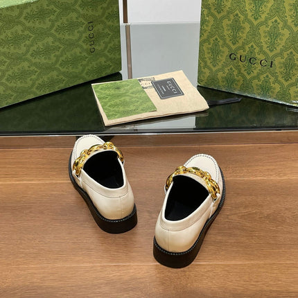 GG LOAFER SHOES IN WHITE CALFSKIN WITH GOLD HARDWARE