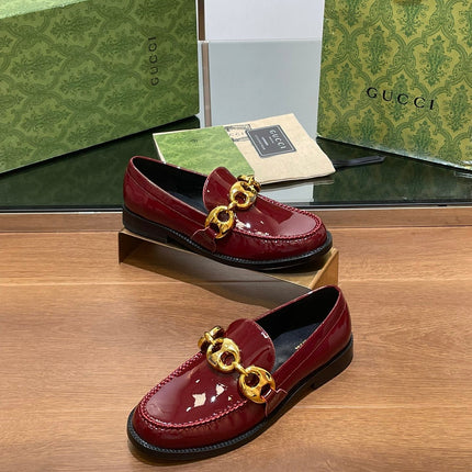 GG LOAFER SHOES IN BLOOD RED CALFSKIN WITH GOLD HARDWARE