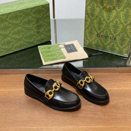 GG LOAFER SHOES IN BLACK CALFSKIN WITH GOLD HARDWARE