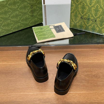 GG LOAFER SHOES IN BLACK CALFSKIN WITH GOLD HARDWARE