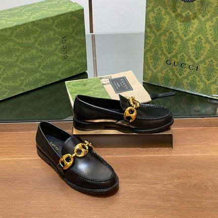 GG LOAFER SHOES IN BLACK CALFSKIN WITH GOLD HARDWARE