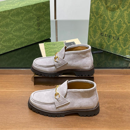 GG WOMEN'S HORSEBIT ANKLE BOOT IN KHAKI BROWN SUEDE