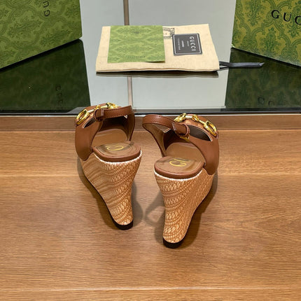 GG WEDGE PLATFORM IN CHOCOLATE BROWN CALFSKIN WITH GOLD HARDWARE