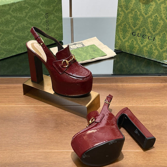 GG WOMEN'S HORSEBIT PLATFORM LOAFER SLINGBACK IN  ROSSO ANCORA RED CALFSKIN