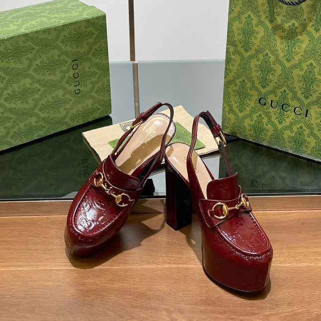 GG WOMEN'S HORSEBIT PLATFORM LOAFER SLINGBACK IN  ROSSO ANCORA RED CALFSKIN