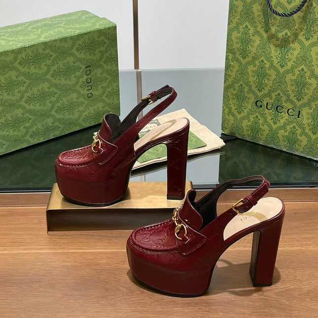 GG WOMEN'S HORSEBIT PLATFORM LOAFER SLINGBACK IN  ROSSO ANCORA RED CALFSKIN