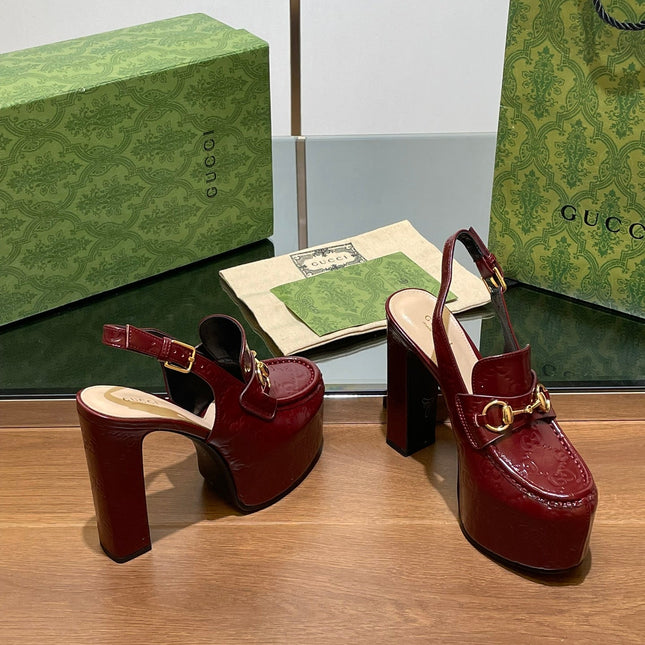 GG WOMEN'S HORSEBIT PLATFORM LOAFER SLINGBACK IN  ROSSO ANCORA RED CALFSKIN