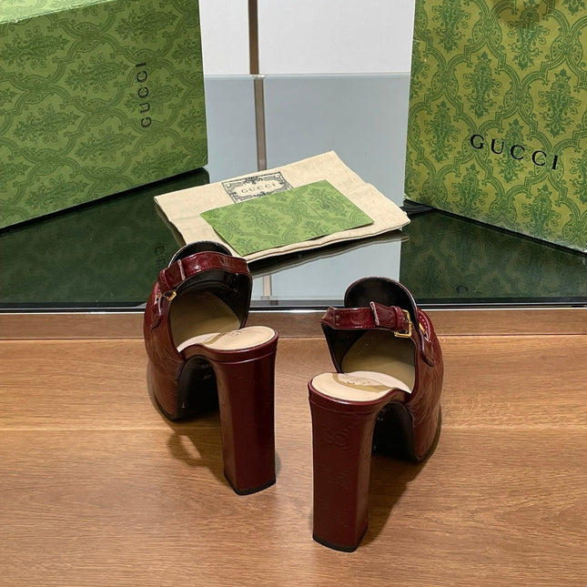 GG WOMEN'S HORSEBIT PLATFORM LOAFER SLINGBACK IN  ROSSO ANCORA RED CALFSKIN