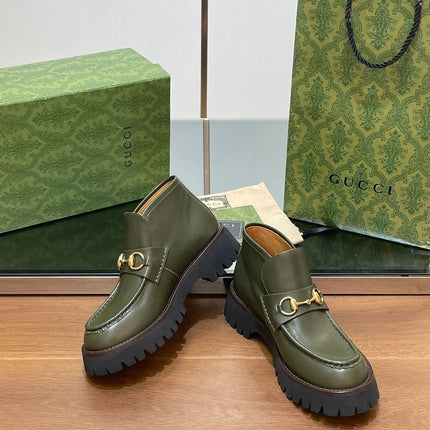 HORSEBIT ANKLE BOOTS 4.5CM IN ARMY GREEN CALFSKIN