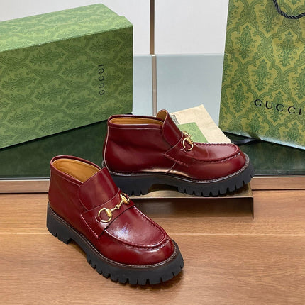 HORSEBIT ANKLE BOOTS 4.5CM IN BURGUNDY RED CALFSKIN