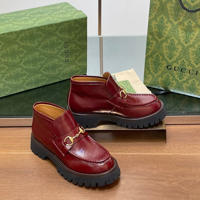HORSEBIT ANKLE BOOTS 4.5CM IN BURGUNDY RED CALFSKIN